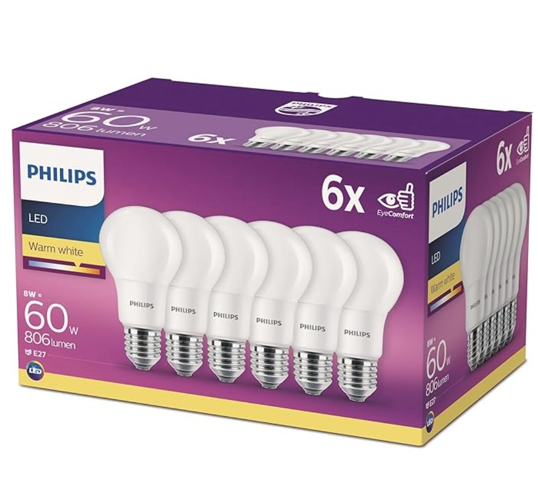 Philips 60W暖白色灯泡6枚装