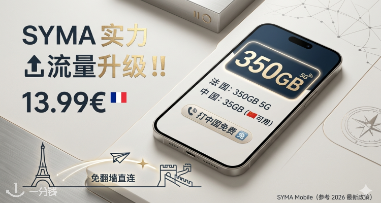 【升级‼️】13.99€享350G流量+35G回中国可用流量🇨🇳+5G信号