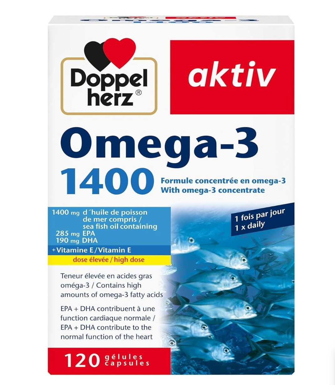 双心高品质鱼油120粒！含omega-3脂肪酸+20 毫克维生素E
